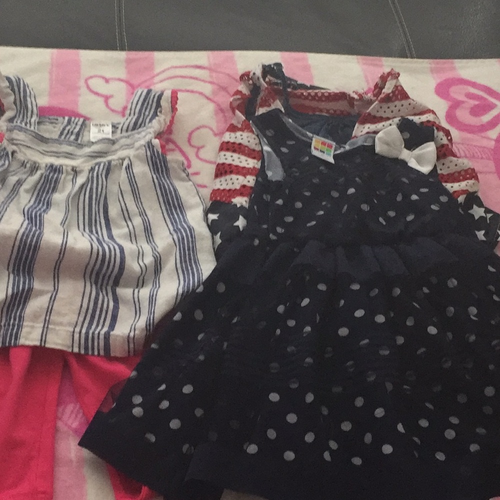 2t BUNDLE: jean romper, blue dress, Capri set